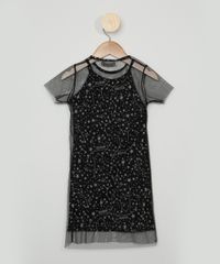 Vestido-Infantil-Estampado-Estrelas-com-Sobreposicao-em-Tule-Manga-Curta-Preto-9967675-Preto_2