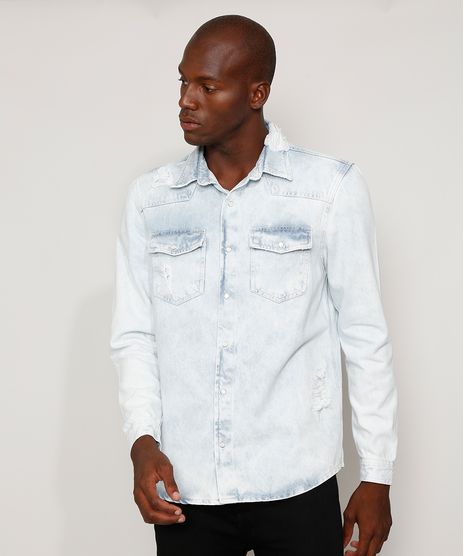 Camisa-Jeans-Masculina-Overshirt-Comfort-Destroyed-Marmorizada-Manga-Longa-Azul-Claro-9968744-Azul_Claro_1