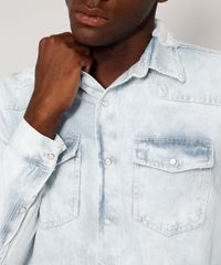 Camisa-Jeans-Masculina-Overshirt-Comfort-Destroyed-Marmorizada-Manga-Longa-Azul-Claro-9968744-Azul_Claro_2