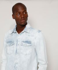 Camisa-Jeans-Masculina-Overshirt-Comfort-Destroyed-Marmorizada-Manga-Longa-Azul-Claro-9968744-Azul_Claro_5
