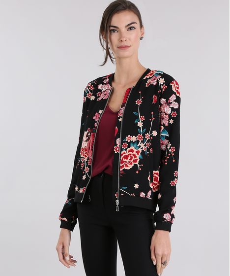 jaqueta bomber floral feminina