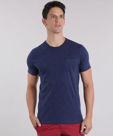 Camiseta-Estampada-de-Folhagem-com-Bolso-Azul-Marinho-8708687-Azul_Marinho_1