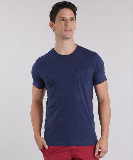 Camiseta-Estampada-de-Folhagem-com-Bolso-Azul-Marinho-8708687-Azul_Marinho_1