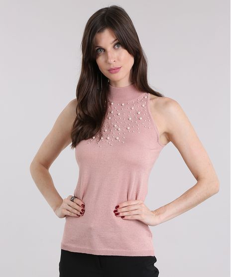 Regata-Feminina-em-Trico-com-Bordado-Gola-Redonda-Rose-8873641-Rose_1