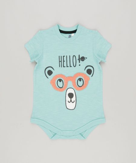 Body-Infantil-Urso-com-Oculos-Interativo-Manga-Curta-em-Algodao---Sustentavel-Verde-Claro-8880257-Verde_Claro_1