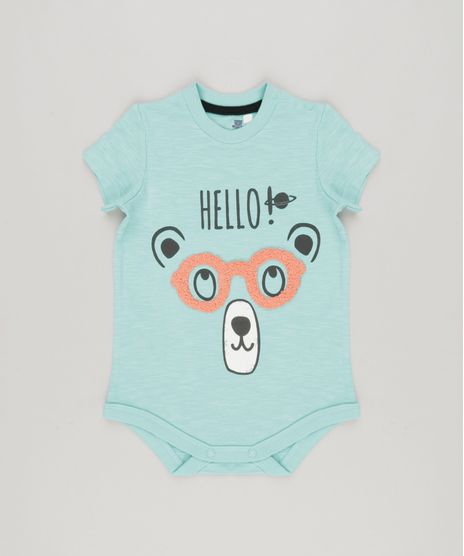 Body-Infantil-Urso-com-Oculos-Interativo-Manga-Curta-em-Algodao---Sustentavel-Verde-Claro-8880257-Verde_Claro_1