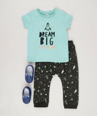 Conjunto-Infantil--de-Camiseta-Manga-Curta-Verde-Agua---Calca-em-Moletom-Estampada-de-Foguetes-em-Algodao---Sustentavel-Preta-8866742-Preto_3