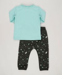 Conjunto-Infantil--de-Camiseta-Manga-Longa-Verde-Agua---Calca-em-Moletom-Estampada-de-Foguetes-em-Algodao---Sustentavel-Preta-8824528-Preto_2