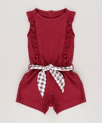 Macaquinho-Infantil--com-Faixa-Xadrez-e-Babados-Sem-Manga-Vinho-9062166-Vinho_1