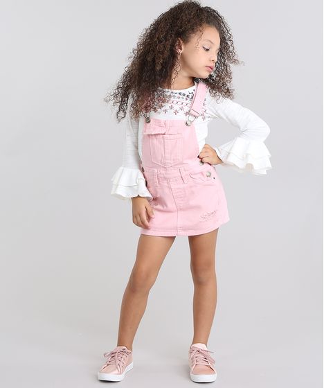 jardineira short saia infantil