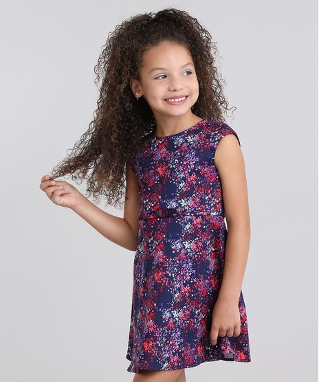 Vestido-Infantil--Estampado-Floral-com-Recorte-Sem-Manga-Azul-Marinho-8822828-Azul_Marinho_1