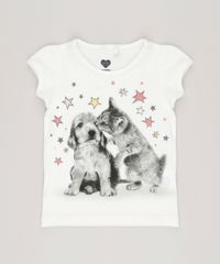 Blusa-Infantil--Cachorro-e-Gato-Decote-Careca-Manga-Curta-com-Glitter-em-Algodao---Sustentavel-Off-White-9034410-Off_White_1