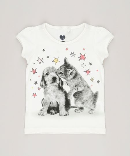 Blusa-Infantil--Cachorro-e-Gato-Decote-Careca-Manga-Curta-com-Glitter-em-Algodao---Sustentavel-Off-White-9034410-Off_White_1