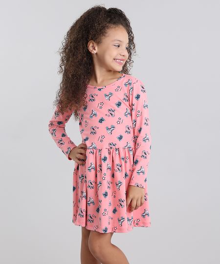 Vestido-Infantil-Estampado-Gola-Redonda-Manga-Longa-em-Algodao---sustentavel-Rosa-Medio-9048465-Rosa_Medio_1