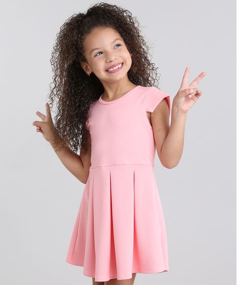Vestido-Infantil--com-Recorte-em-Jacquard-Manga-Curta-Rosa-9041141-Rosa_1