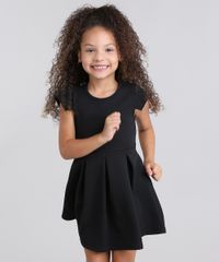 Vestido-Infantil--com-Recorte-em-Jacquard-Manga-Curta-Preto-9041147-Preto_1
