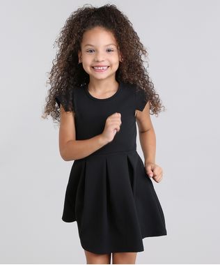 Vestido-Infantil--com-Recorte-em-Jacquard-Manga-Curta-Preto-9041147-Preto_1