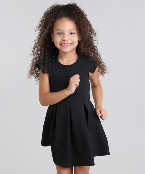 Vestido-Infantil--com-Recorte-em-Jacquard-Manga-Curta-Preto-9041147-Preto_1