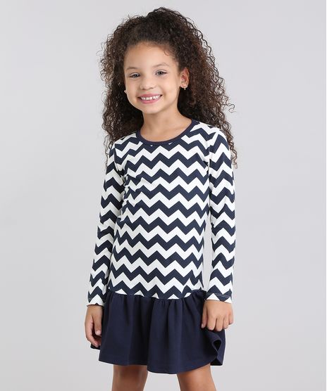 Vestido-Infantil-Estampado-Chevron-Gola-Redonda-Manga-Longa-em-Algodao---sustentavel-Azul-Marinho-9048456-Azul_Marinho_1