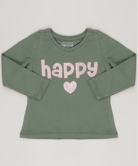 Blusa-Infantil---Happy--com-Paetes-Decote-Careca-Manga-Longa--Verde-Militar-9081880-Verde_Militar_1