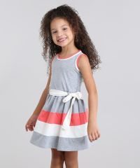 Vestido-Infantil-com-Laco-Sem-Manga-em-Algodao---sustentavel-Cinza-Mescla-9048699-Cinza_Mescla_1