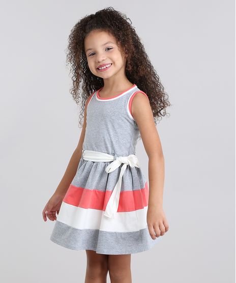 Vestido-Infantil-com-Laco-Sem-Manga-em-Algodao---sustentavel-Cinza-Mescla-9048699-Cinza_Mescla_1