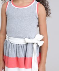 Vestido-Infantil-com-Laco-Sem-Manga-em-Algodao---sustentavel-Cinza-Mescla-9048699-Cinza_Mescla_4