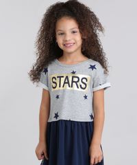 Vestido-Infantil--Estampado-de-Estrelas-com-Tule-Manga-Curta-Cinza-Mescla-9069674-Cinza_Mescla_1