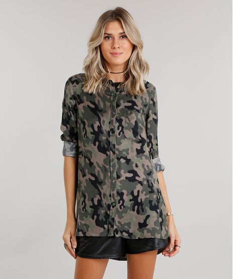 Camisa-Feminina-Longa-Estampada-Camuflada-Manga-Longa-Gola-Redonda-Verde-Militar-8880162-Verde_Militar_1