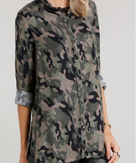 camisa camuflada feminina c&a