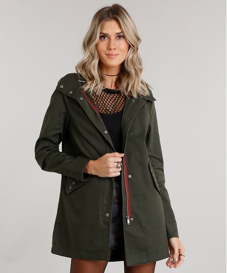Parka-Feminina-Manga-Longa-Gola-com-Capuz--Verde-Militar-8855875-Verde_Militar_1