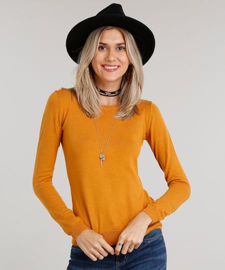 Sueter-Feminino-em-Trico-Manga-Longa-Gola-Redonda-Amarelo-Escuro-8840349-Amarelo_Escuro_1 Sueter-Feminino-em-Trico-Manga-Longa-Gola-Redonda-Amarelo-Escuro-8840349-Amarelo_Escuro_1