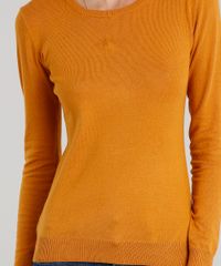 Sueter-Feminino-em-Trico-Manga-Longa-Gola-Redonda-Amarelo-Escuro-8840349-Amarelo_Escuro_4