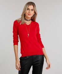 Sueter-Feminino-em-Trico-Manga-Longa-Gola-V-Vermelho-8839909-Vermelho_1