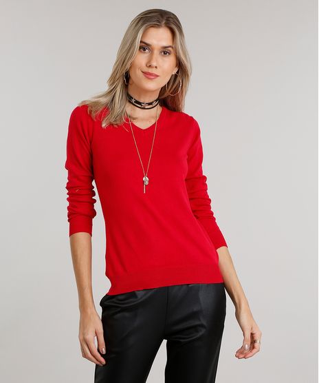 Sueter-Feminino-em-Trico-Manga-Longa-Gola-V-Vermelho-8839909-Vermelho_1