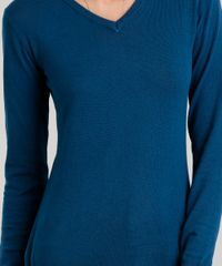 Sueter-Feminino-em-Trico-Manga-Longa-Gola-V-Azul-Petroleo-8839909-Azul_Petroleo_4