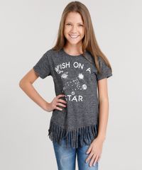 Blusa-Infantil-com-Franjas--Wish-On-A-Star--Decote-Redondo-Manga-Curta-Cinza-Mescla-Escuro-9036429-Cinza_Mescla_Escuro_1