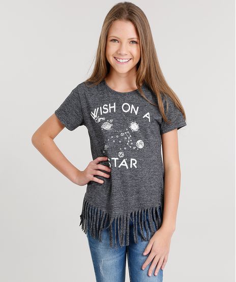 Blusa-Infantil-com-Franjas--Wish-On-A-Star--Decote-Redondo-Manga-Curta-Cinza-Mescla-Escuro-9036429-Cinza_Mescla_Escuro_1