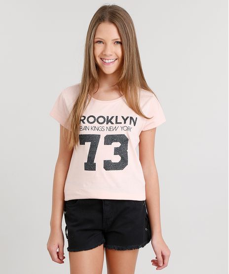 Blusa-Infantil--Brooklyn--com-Glitter-Decote-Redondo-Manga-Curta-em-Algodao---Sustentavel-Rose-9038979-Rose_1