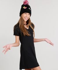 Vestido-Infantil-Choker-com-Argola-Curto-Tshirt-Dress-Manga-Curta-Canelado-Preto-9048074-Preto_1