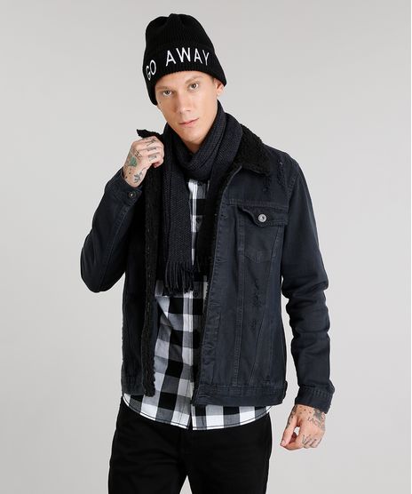 Jaqueta-Masculina-Destroyed-com-Pelo-Manga-Longa-Preta-8938384-Preto_1