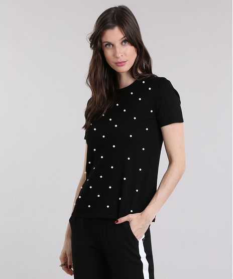 Blusa-Feminina-em-Trico-com-Bordado-Manga-Curta-Gola-Redonda-Preta-8874214-Preto_1