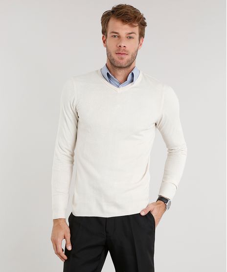 Sueter-Masculino-em-Trico-Manga-Longa-Gola-V-Bege-Claro-8848883-Bege_Claro_1