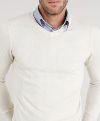 Sueter-Masculino-em-Trico-Manga-Longa-Gola-V-Bege-Claro-8848883-Bege_Claro_4