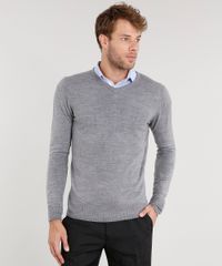 Sueter-Masculino-em-Trico-Manga-Longa-Gola-V-Cinza-Mescla-8848889-Cinza_Mescla_1