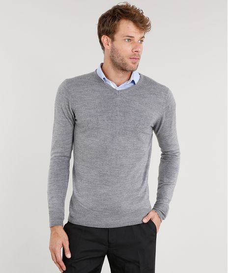 Sueter-Masculino-em-Trico-Manga-Longa-Gola-V-Cinza-Mescla-8848889-Cinza_Mescla_1