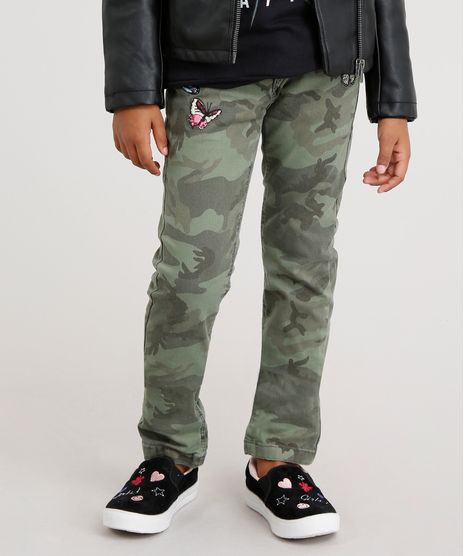Calca-Infantil-Estampada-Camuflada-com-Bordado-de-Borboletas-Verde-Militar-9035504-Verde_Militar_1