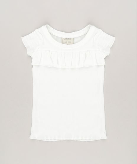Blusa-Infantil-Canelada-com-Babado-Decote-Redondo-Manga-Curta-Off-White-9041688-Off_White_1