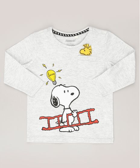 Camiseta-Infantil-Interativa-Snoopy-com-Bolso-Manga-Longa-Gola-Redonda-Cinza-Mescla-Claro-9108039-Cinza_Mescla_Claro_1