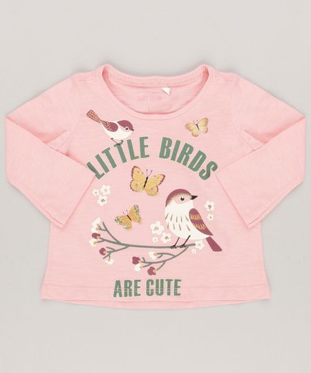 Blusa-Infantil--Little-Birds--Decote-Redondo-Manga-Longa-em-Algodao---Sustentavel-Rosa-9044896-Rosa_1